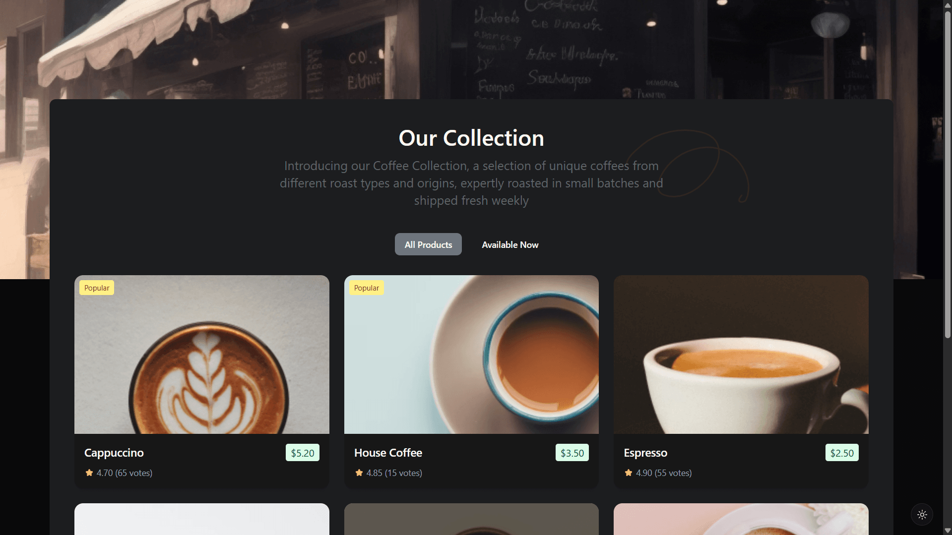devChallenges - Simple Coffee Listing